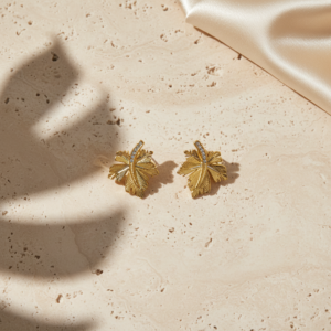 Avni lightweight anti-tarnish steel textured leaf stud earrings for everyday wear