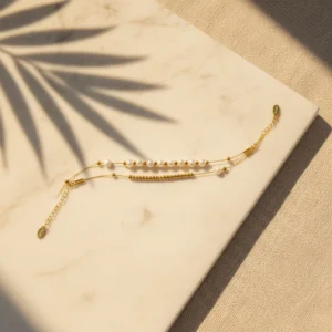 Ira lightweight anti-tarnish steel double layered pearl chain bracelet for everyday wear