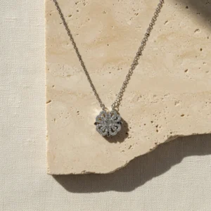 Kiara lightweight silver-tone anti-tarnish steel convertible necklace with American Diamonds transforming from a clover to 4 hearts