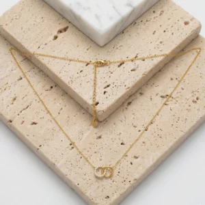 Lina lightweight anti-tarnish steel chain necklace with interlocking circles for everyday wear