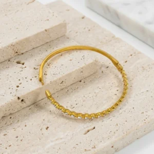Maya lightweight anti-tarnish steel openable cuff bracelet with clear stones for everyday wear
