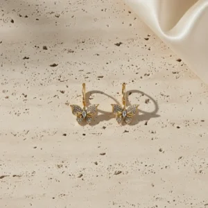Myra lightweight anti-tarnish steel micro drop earrings with sparkling butterfly for everyday wear