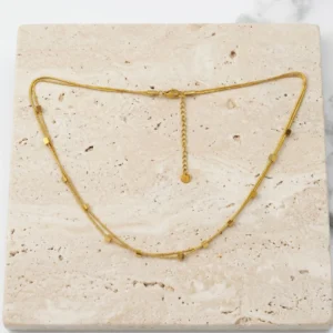 Riya lightweight anti-tarnish steel double layered chain necklace with cube accents for everyday wear